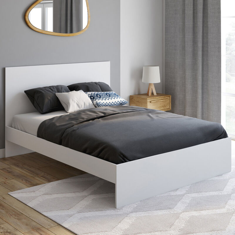 foto del prodotto letto matrimoniale omaha con testiera e rete a doghe 140 x 190 cm bianco