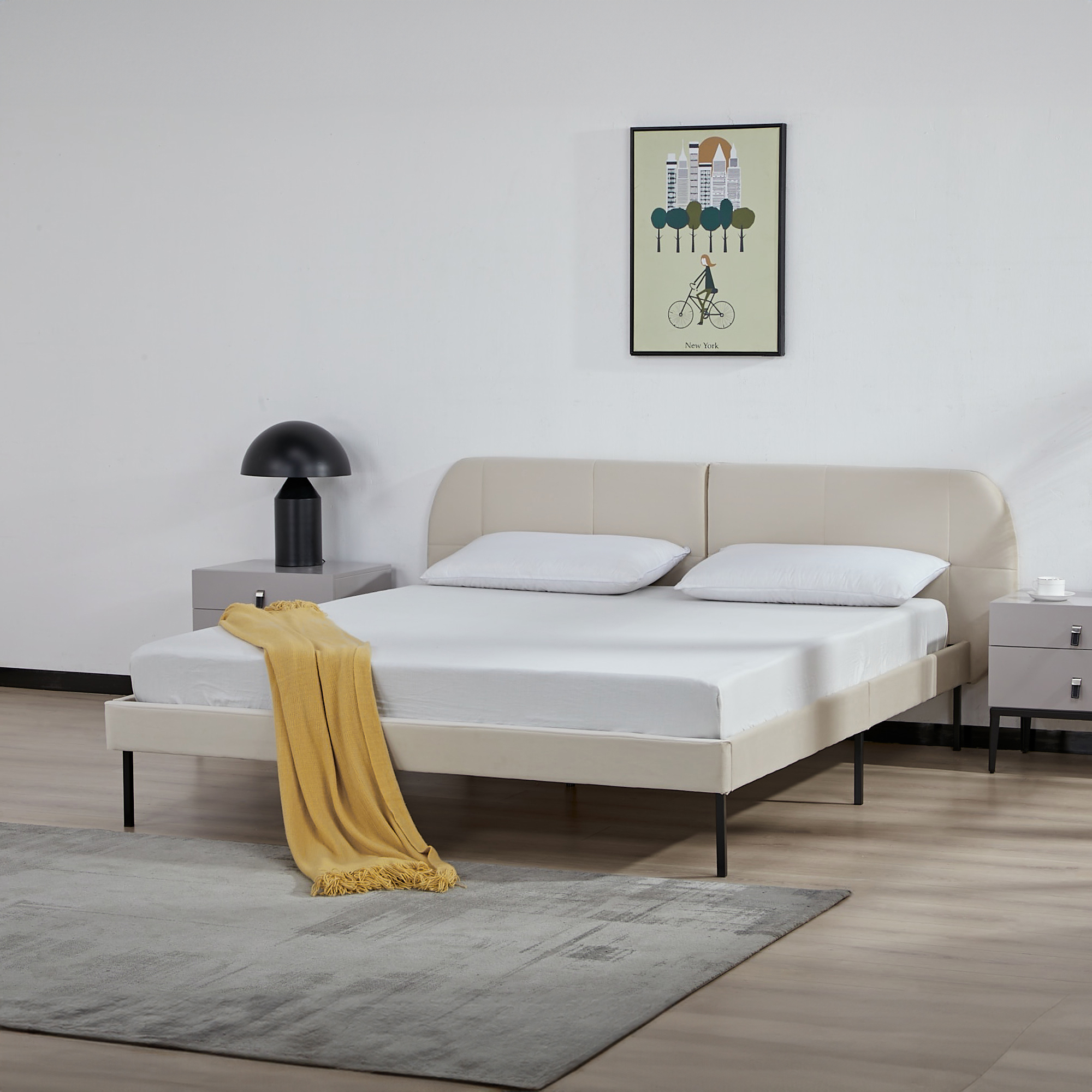 foto del prodotto letto matrimoniale porvoo 160x200 cm testiera imbottita rivestimento in velluto beige en.casa 