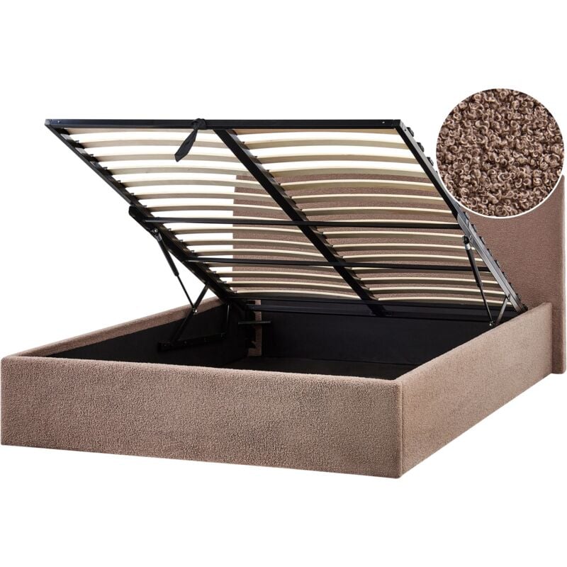 immagine 0 del prodotto letto matrimoniale rivestito in boucl marrone con contenitore 140 x 200 cm orbey