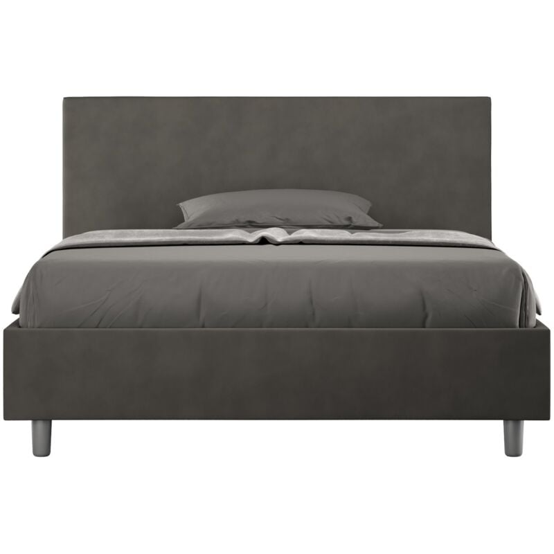 foto del prodotto letto matrimoniale rivestito in microfibra - adele - colore grigio - tipologia letto con rete e contenitore - dimensione rete 150x190