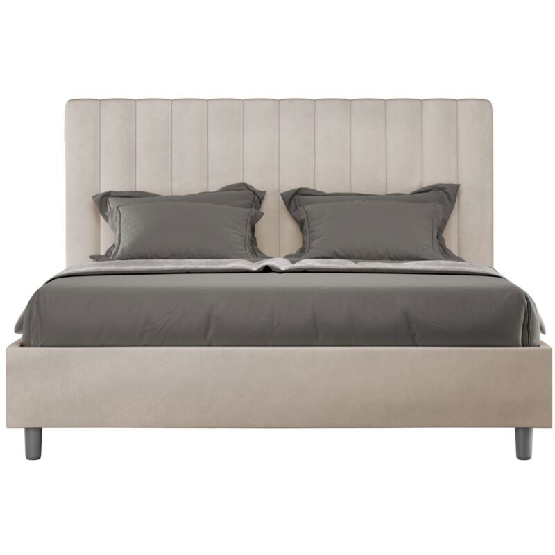 foto del prodotto letto matrimoniale rivestito in microfibra agueda tipologia letto senza rete dimensione rete 160x190 colore sabbia