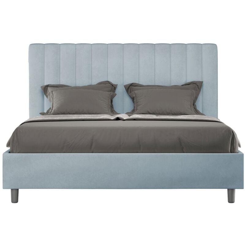 foto del prodotto letto matrimoniale rivestito in microfibra agueda tipologia letto senza rete dimensione rete 160x200 colore azzurro