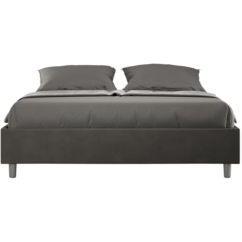 foto del prodotto letto matrimoniale rivestito in microfibra azelia dimensione rete 170x190 colore grigio tipologia letto con rete e contenitore
