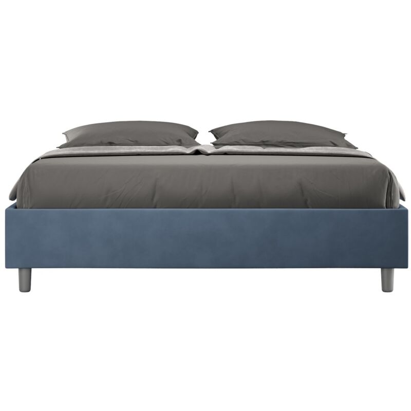 foto del prodotto letto matrimoniale rivestito in microfibra azelia dimensione rete 170x190 tipologia letto con rete colore blu