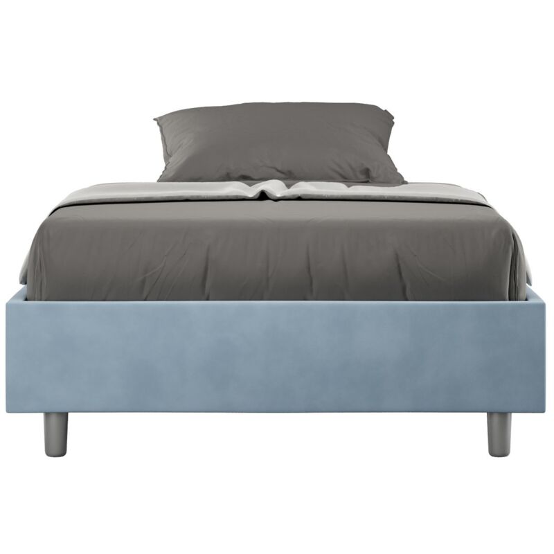 foto del prodotto letto matrimoniale rivestito in microfibra azelia tipologia letto con rete colore azzurro dimensione rete 150x190