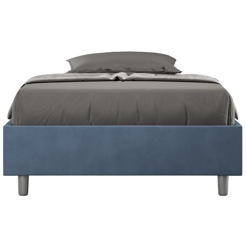 foto del prodotto letto matrimoniale rivestito in microfibra azelia tipologia letto con rete colore blu dimensione rete 150x190