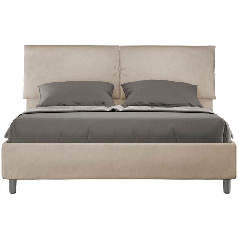 foto del prodotto letto matrimoniale rivestito in microfibra mados tipologia letto senza rete colore sabbia dimensione rete 160x190