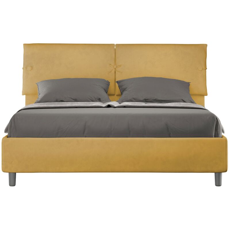 foto del prodotto letto matrimoniale rivestito in microfibra sleeper dimensione rete 160x210 colore ocra tipologia letto con rete e contenitore