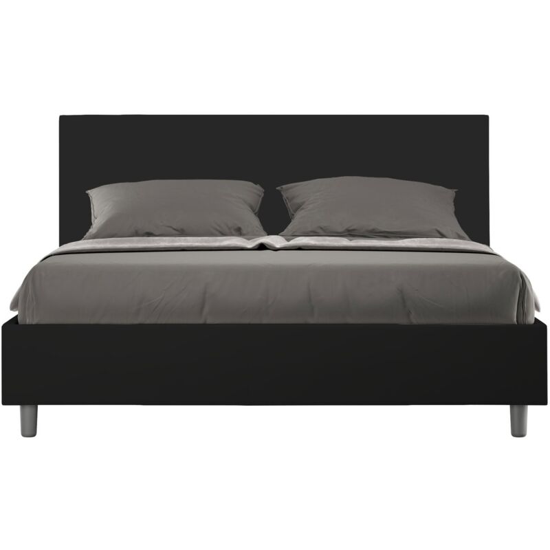 foto del prodotto letto matrimoniale rivestito in similpelle adele colore nero dimensione rete 160x190 tipologia letto senza rete