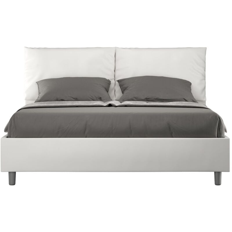 foto del prodotto letto matrimoniale rivestito in similpelle antea colore bianco tipologia letto con rete dimensione rete 160x190