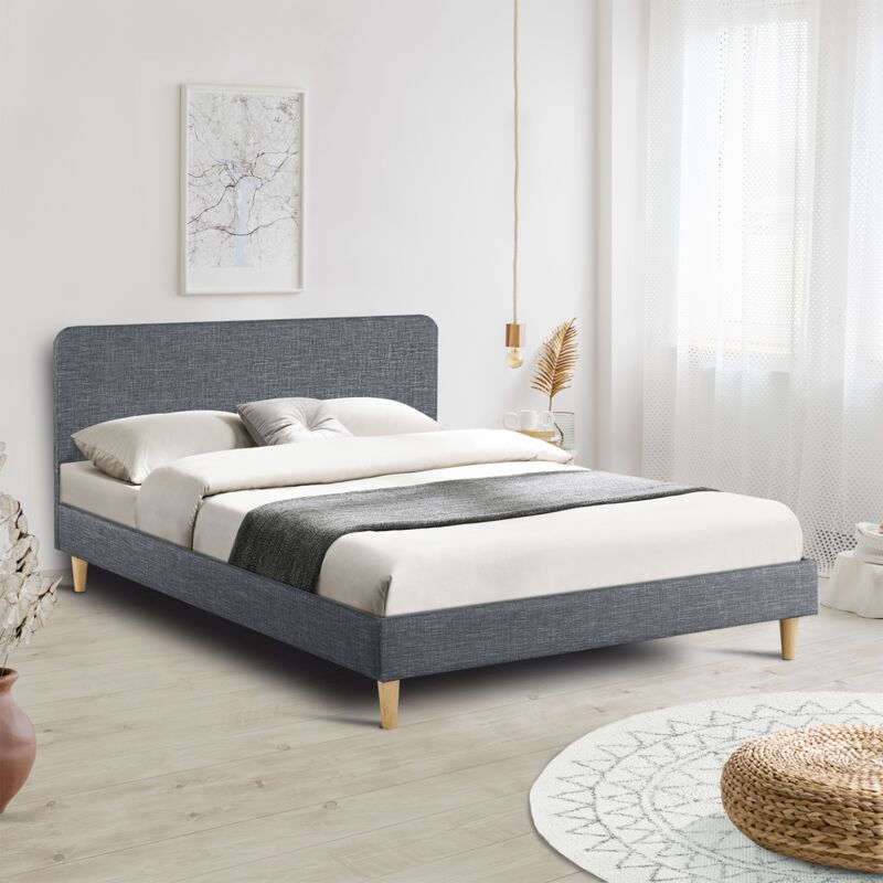 foto del prodotto letto matrimoniale scandinavo balta 140 x 190 cm in tessuto grigio antracite