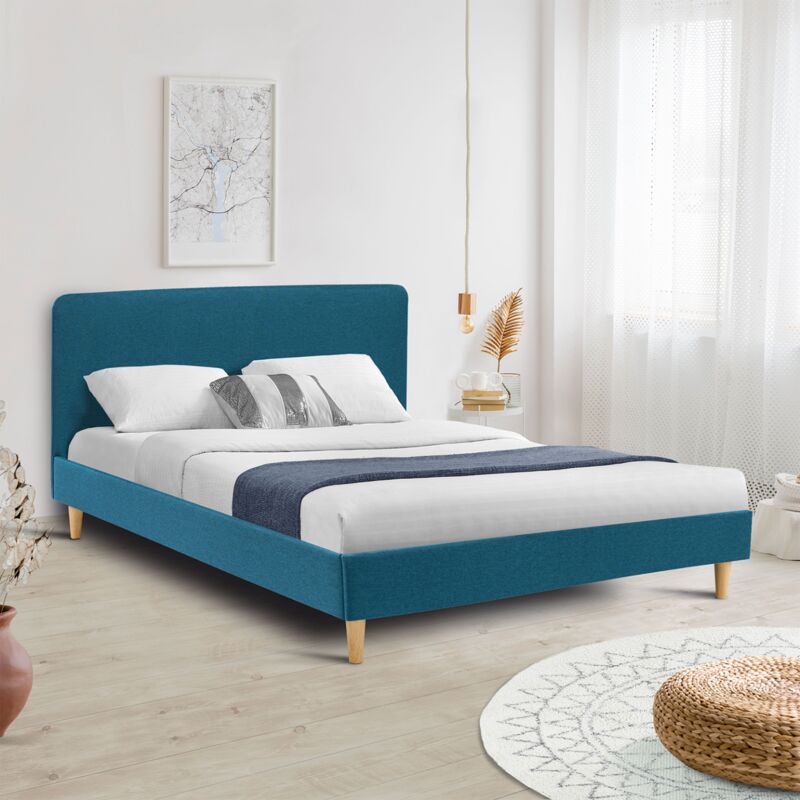foto del prodotto letto matrimoniale scandinavo balta 140 x 190 cm tessuto blu anatra
