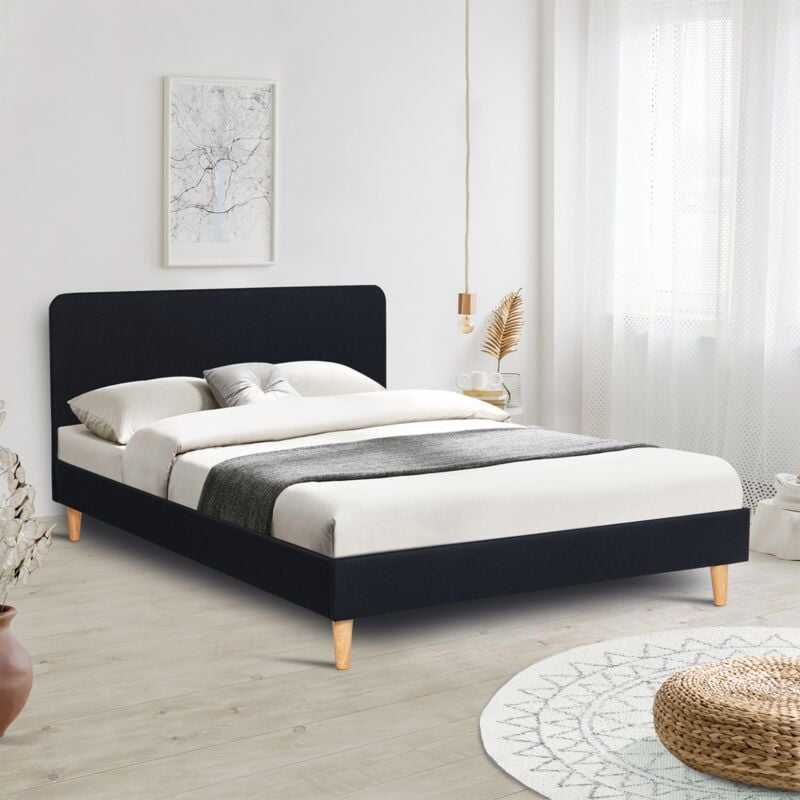 foto del prodotto letto matrimoniale scandinavo balta 160 x 200 cm in tessuto nero
