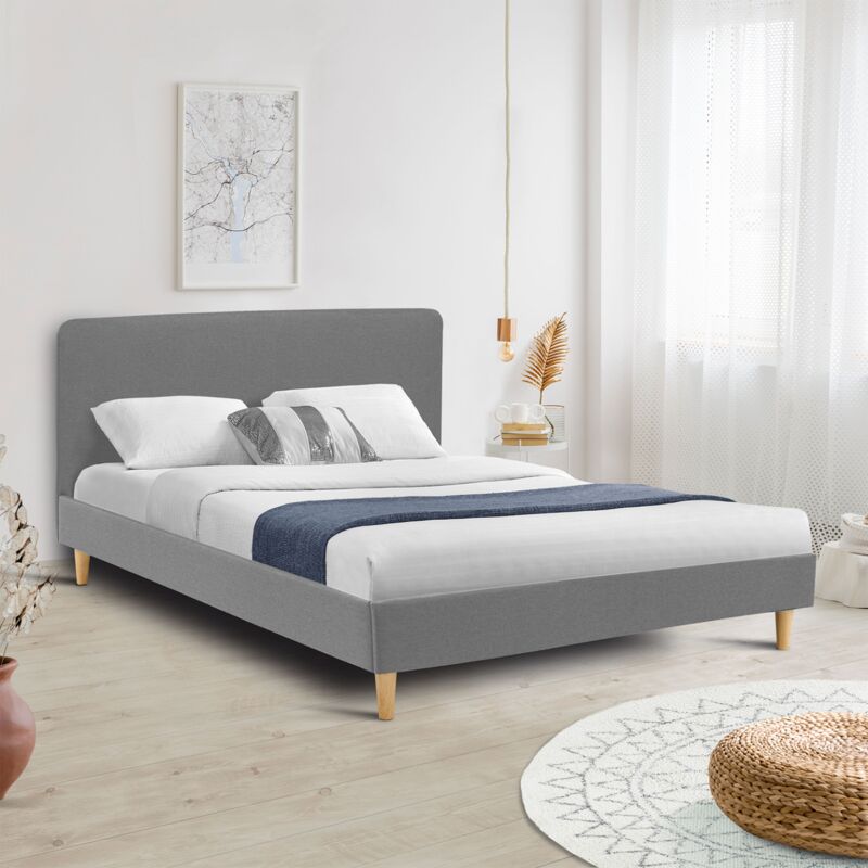 foto del prodotto letto matrimoniale scandinavo balta 160 x 200 cm tessuto grigio chiaro