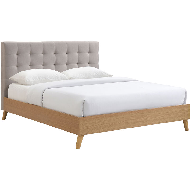 foto del prodotto letto matrimoniale scandinavo legno e tessuto beige 160 x 200cm lynn