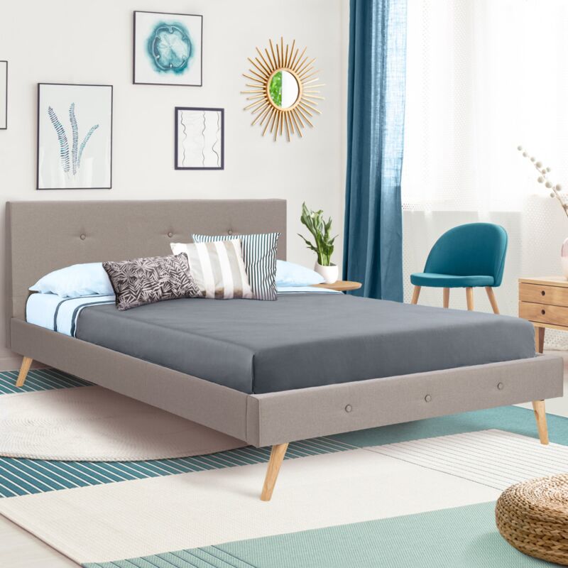 foto del prodotto letto matrimoniale scandinavo oslo 140 x 190 cm in tessuto effetto lino beige