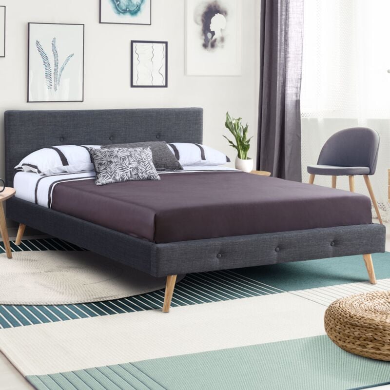 foto del prodotto letto matrimoniale scandinavo oslo 140 x 190 cm in tessuto grigio antracite