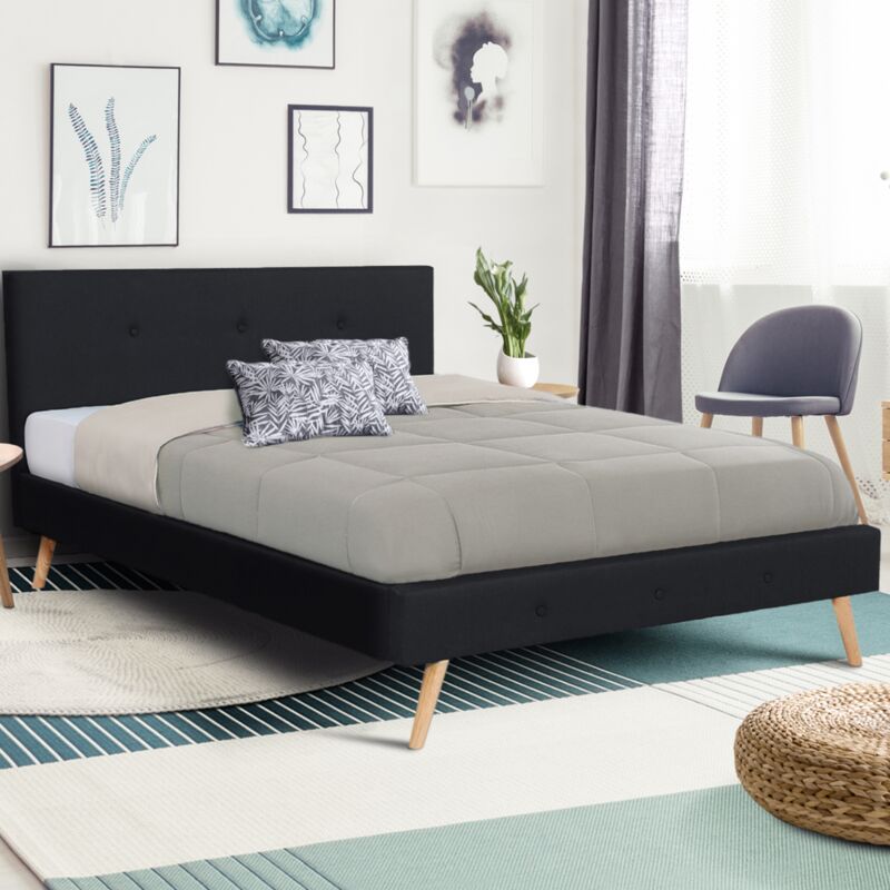 foto del prodotto letto matrimoniale scandinavo oslo 140 x 190 cm in tessuto nero