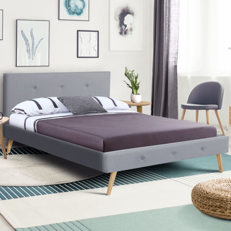 foto del prodotto letto matrimoniale scandinavo oslo 160 x 200 cm tessuto grigio chiaro