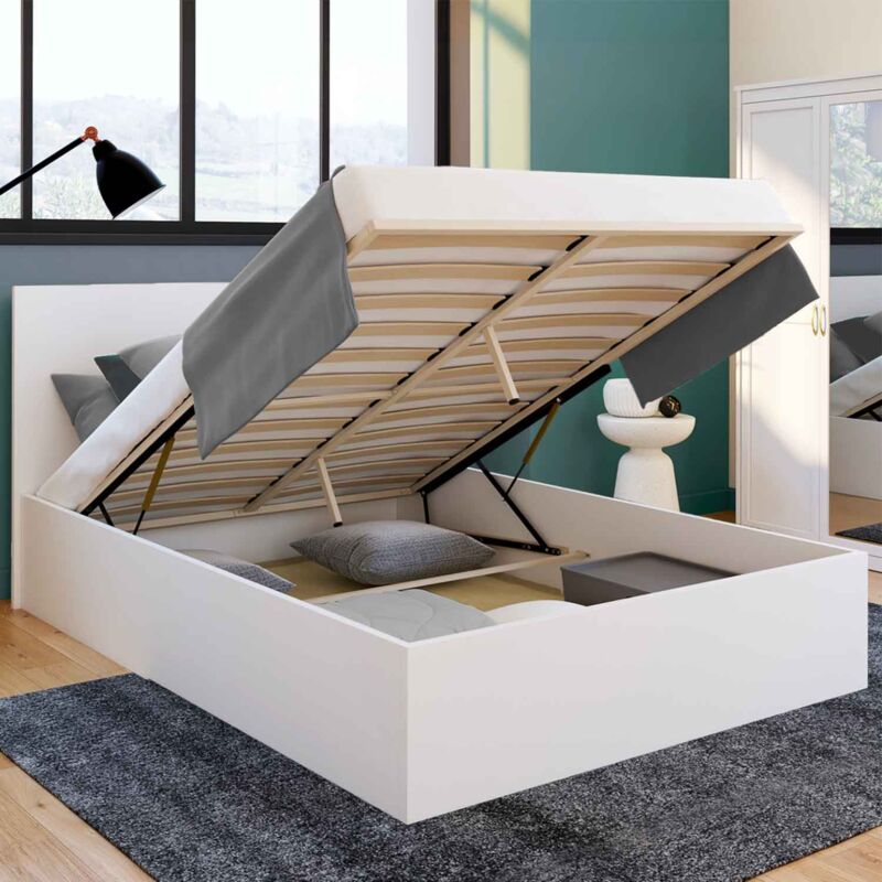 foto del prodotto letto matrimoniale seaside con testiera e rete a doghe 160 x 200 cm bianco