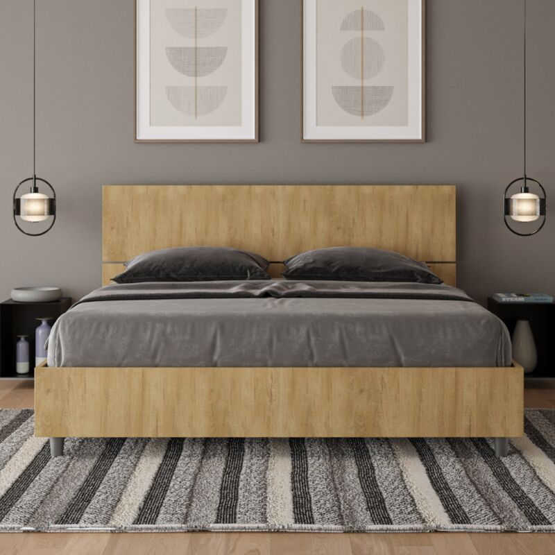 foto del prodotto letto matrimoniale senza rete 160x190 testata inclinata quercia demas