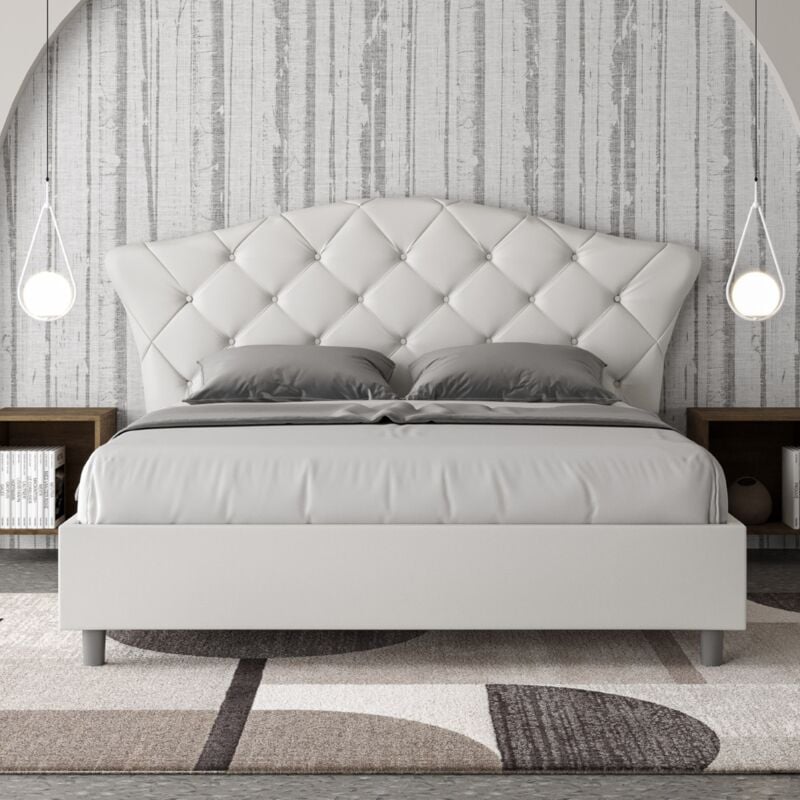 foto del prodotto letto matrimoniale senza rete imbottito 160x200 similpelle bianco langre