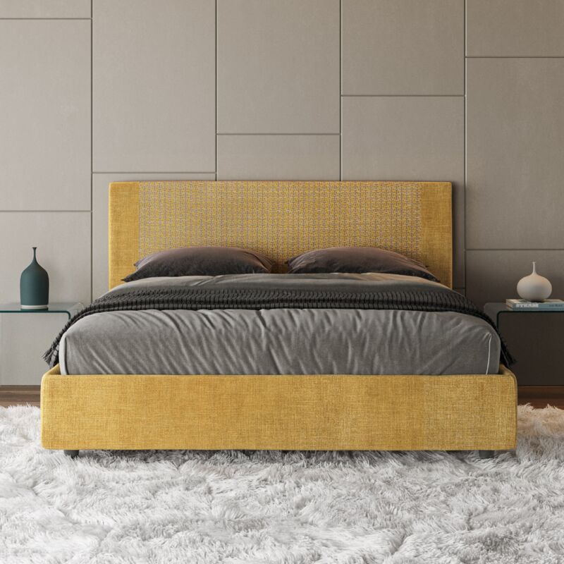 foto del prodotto letto matrimoniale senza rete imbottito 160x200 tessuto labirinto 6 giallo rosal