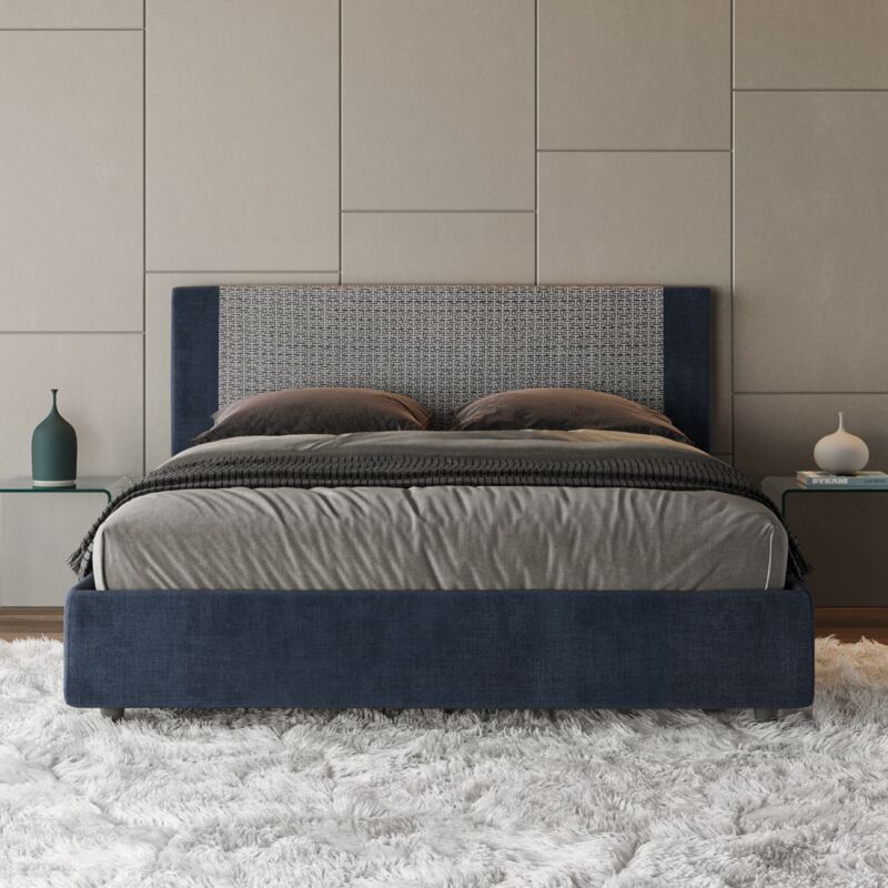 foto del prodotto letto matrimoniale senza rete imbottito 160x200 tessuto labirinto 9 blu rosal