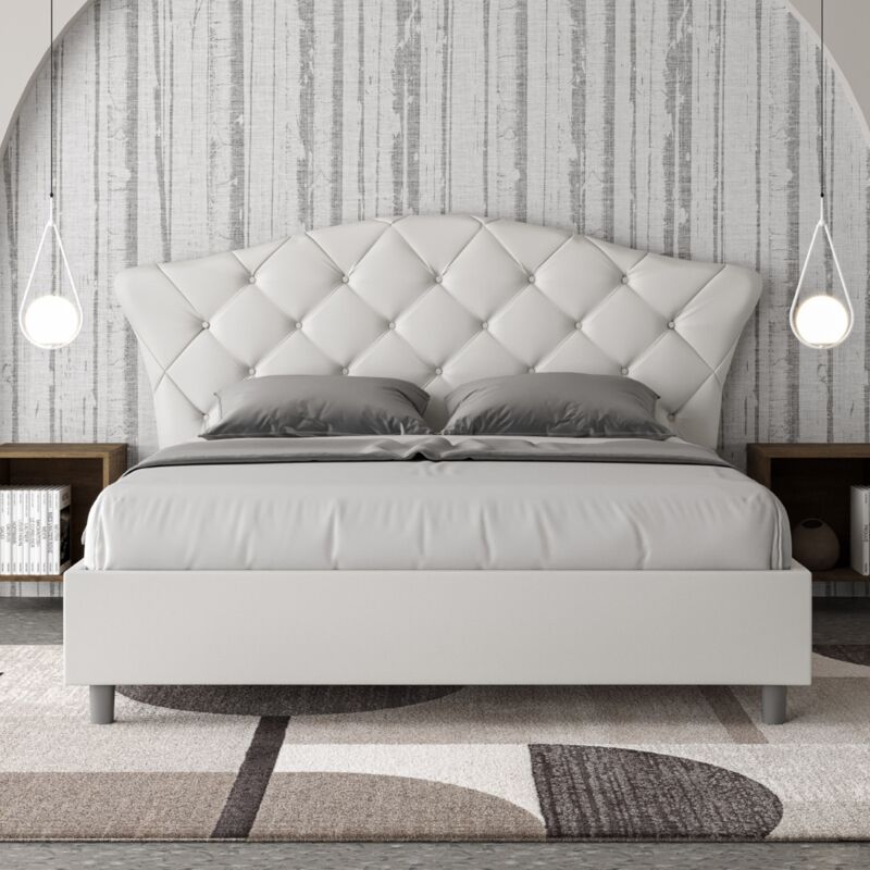 foto del prodotto letto matrimoniale senza rete imbottito 160x210 similpelle bianco langre