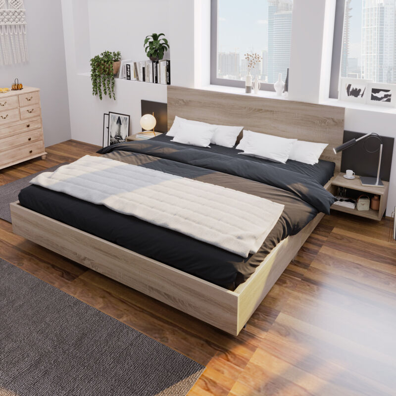 foto del prodotto letto matrimoniale sistema letto in legno 160 x 200 cm con 2 comodini letto moderno con 2 comodini camera da letto completa 205,5x235x76,5 cm p l a 