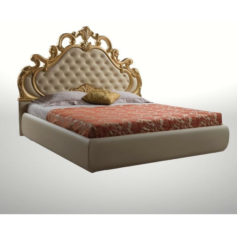 foto del prodotto letto matrimoniale stile barocco con contenitore colore crema aleksandra