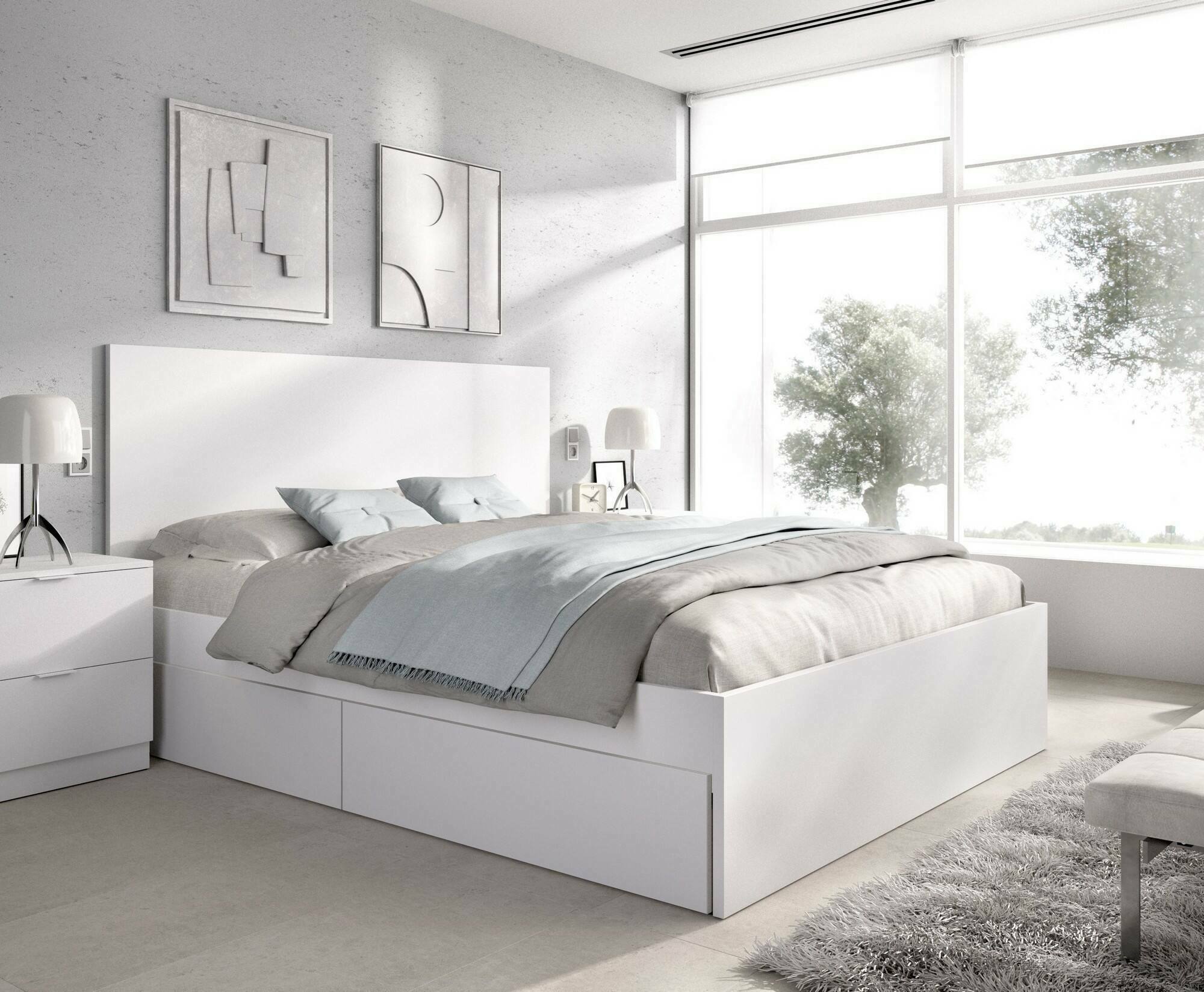 foto del prodotto letto matrimoniale usman, sommier per camera da letto, giroletto per stanza, struttura porta materasso, 269x205 h100 cm, bianco