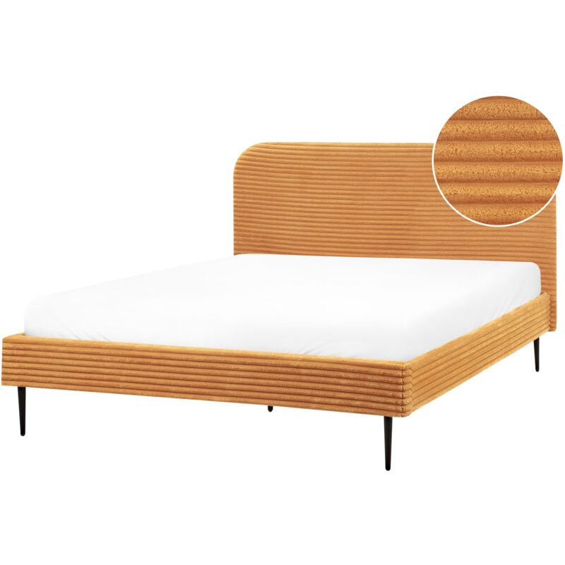 foto del prodotto letto matrimoniale velluto a coste arancione minimalista 160 x 200 cm flayat