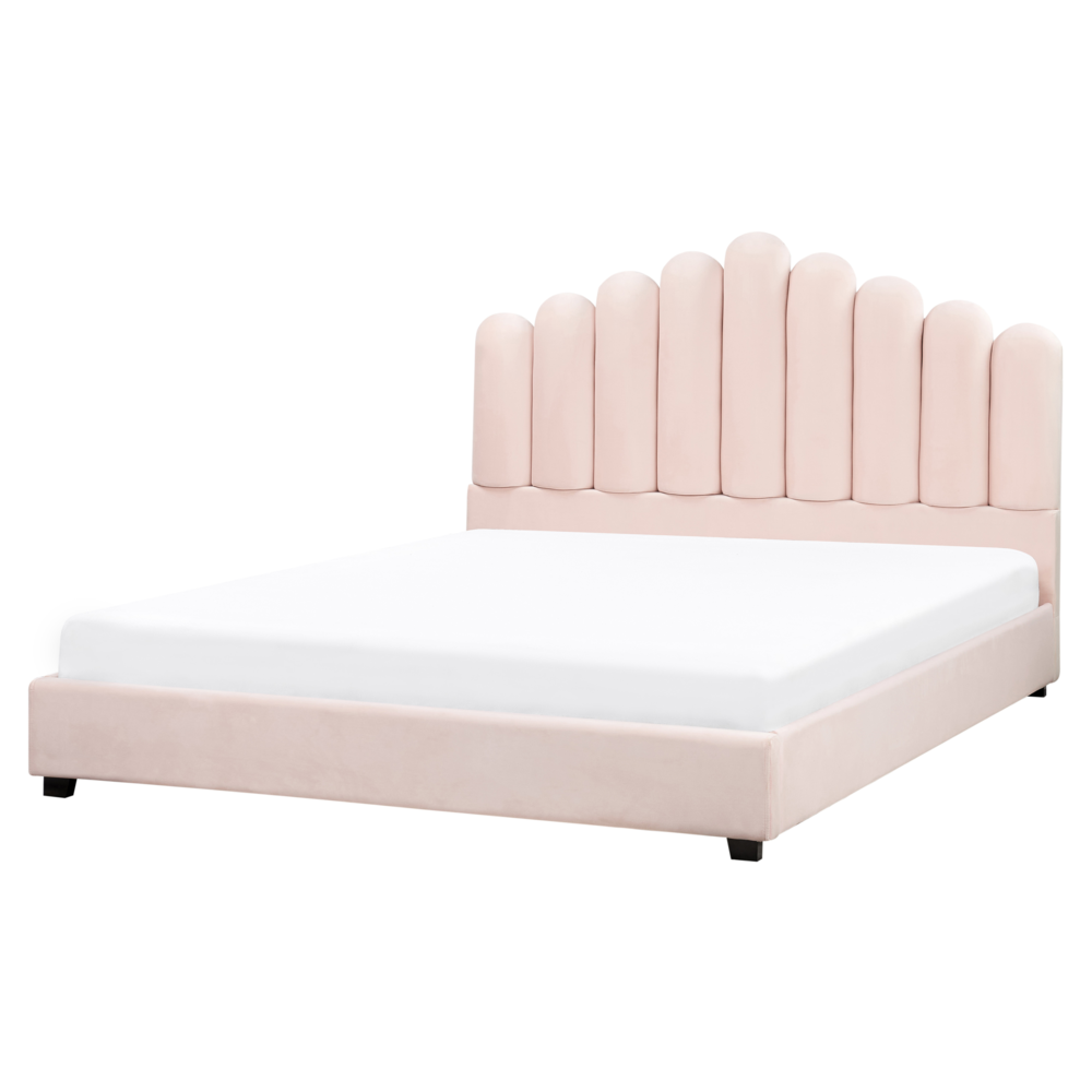 foto del prodotto letto matrimoniale velluto rosa 160 x 200 cm testata alta a conchiglia stile retr 