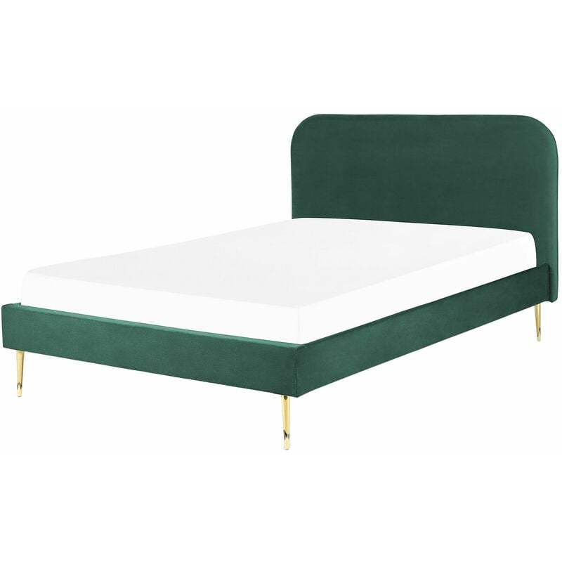 foto del prodotto letto matrimoniale velluto verde smeraldo piedi oro minimalista 140 x 200 cm flayat