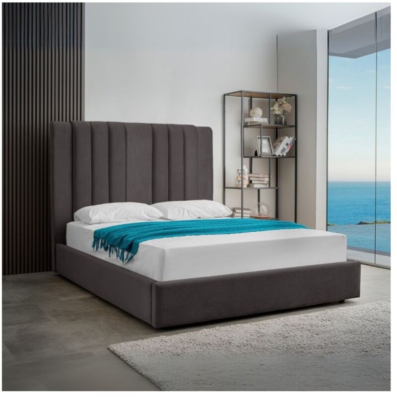 foto del prodotto letto matrimoniale wilma imbottito con contenitore in tessuto vogue colore grafite