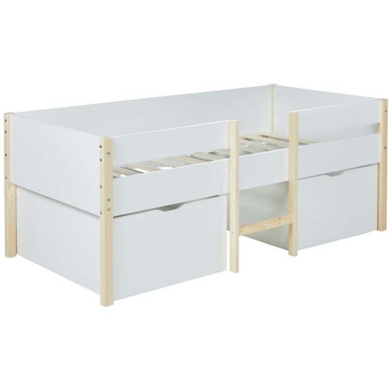 foto del prodotto letto mezza altezza 2 cassetti 90 x 190 cm bianco e rovere sissy