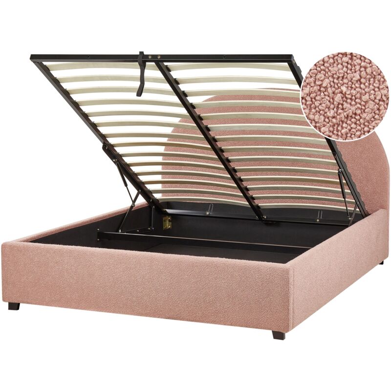 foto del prodotto letto minimalista contenitore con ottomana eu 140 x 200 cm boucle rosa vaucluse