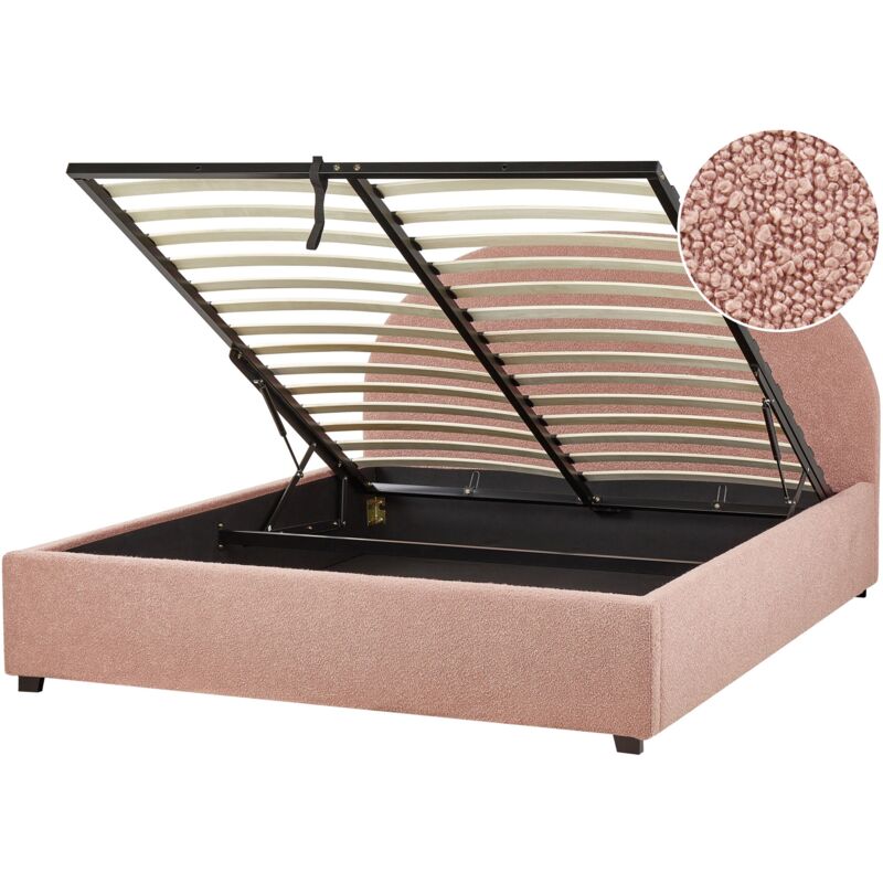 foto del prodotto letto minimalista contenitore con ottomana eu 160 x 200 cm boucle rosa vaucluse
