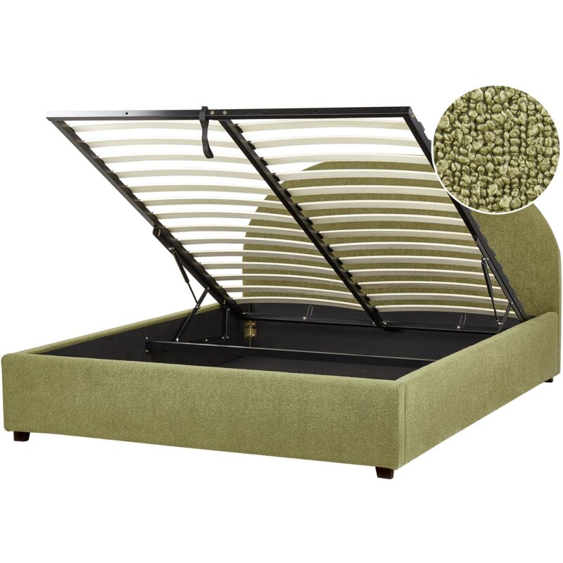 foto del prodotto letto minimalista contenitore con ottomana eu 160 x 200 cm boucle verde oliva vaucluse