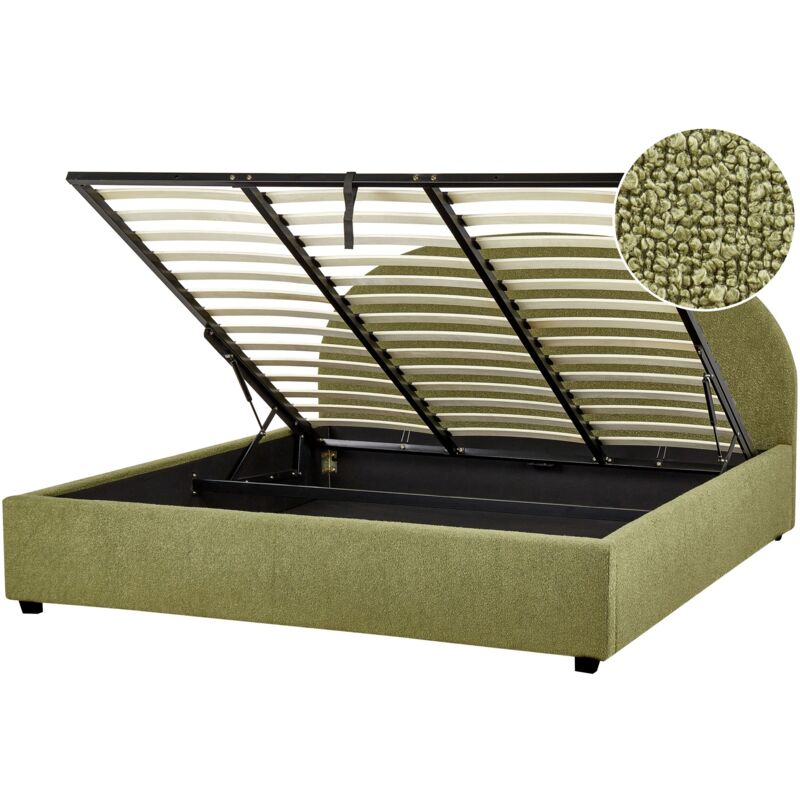 foto del prodotto letto minimalista contenitore con ottomana eu 180 x 200 cm boucle verde oliva vaucluse