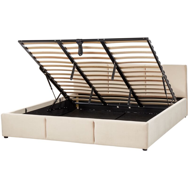 foto del prodotto letto moderno imbottito contenitore in velluto beige chiaro 180 x 200 cm bousse