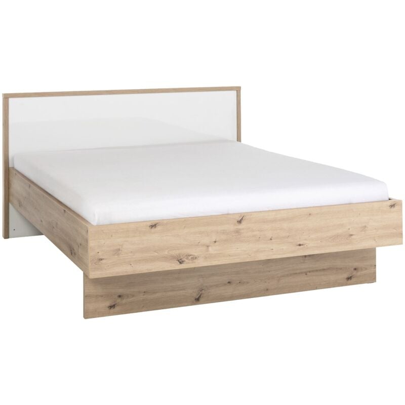 foto del prodotto letto moderno matrimoniale mundi struttura in legno rovere e bianco con spalliera letto