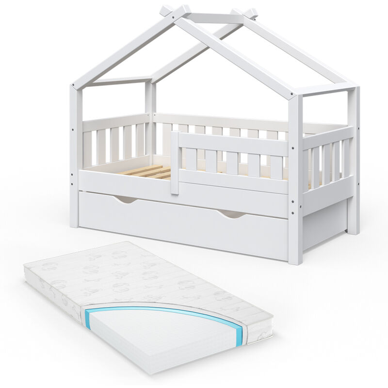 foto del prodotto letto montessori bambini design, bianco, 70x140 cm con cassetto e materasso vitalispa