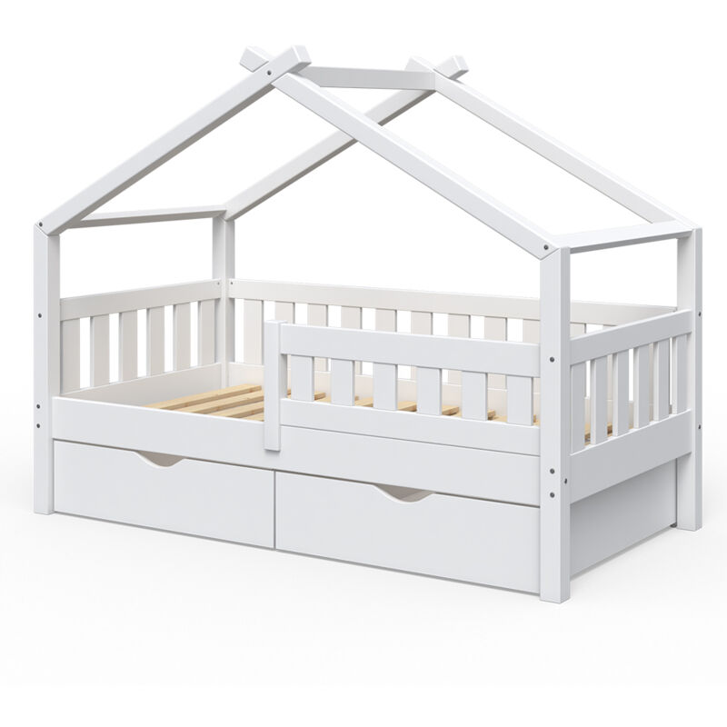 foto del prodotto letto montessori bambini design, bianco, 80x160 cm con 2 cassetti vitalispa