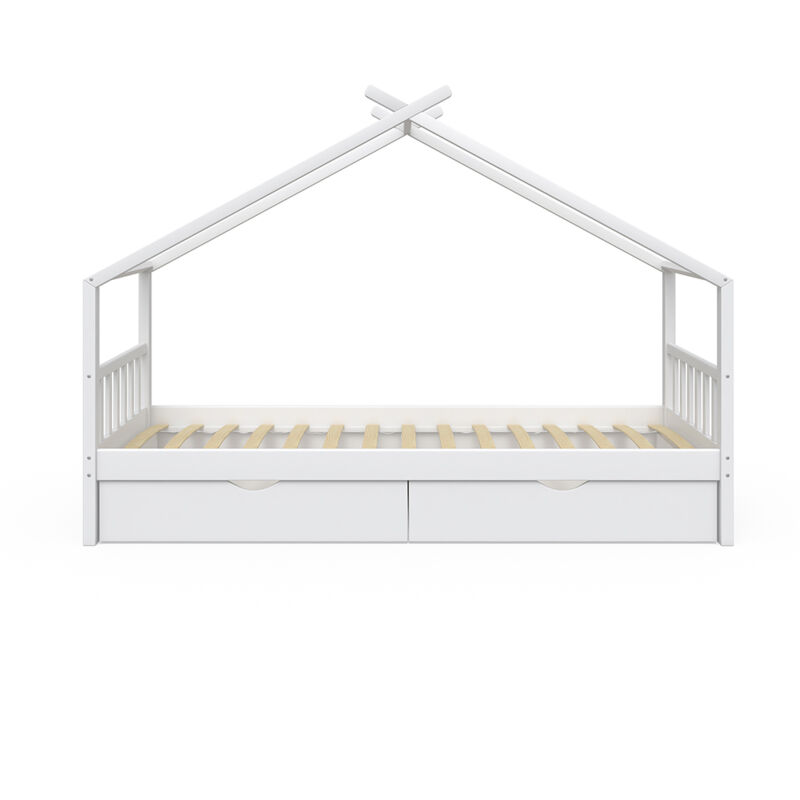 foto del prodotto letto montessori bambini design, bianco, 90x200 cm con 2 cassetti, vitalispa