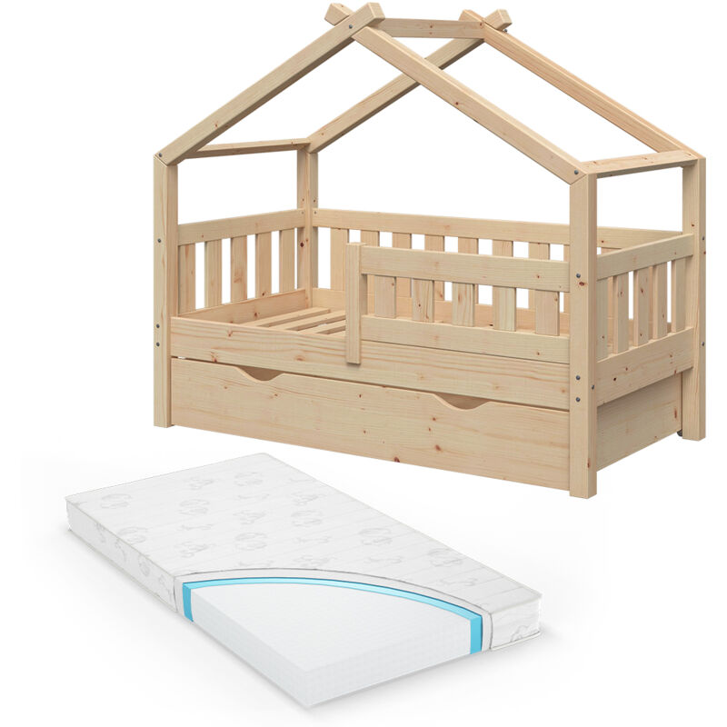 foto del prodotto letto montessori bambini design, marrone, 70x140 cm con cassetto e materasso vitalispa
