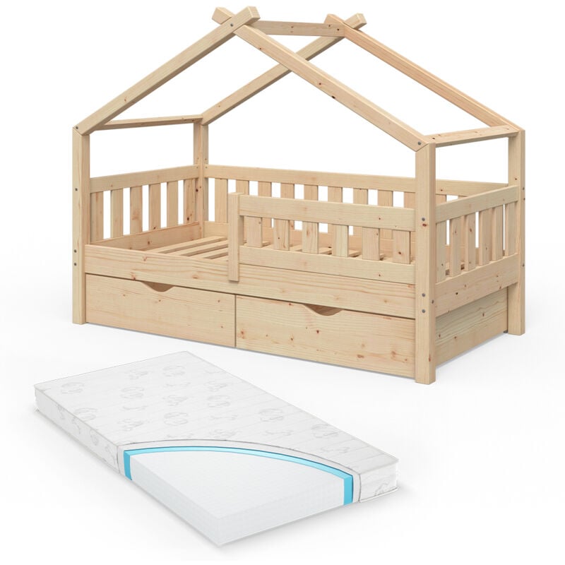 foto del prodotto letto montessori bambini design, marrone, 80x160 cm con 2 cassetti e materasso vitalispa