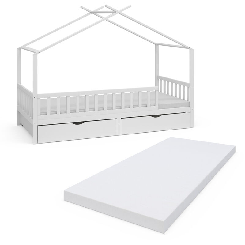 foto del prodotto letto montessori bambini franka, bianco, 90x200 cm con 2 cassetti e materasso, vitalispa