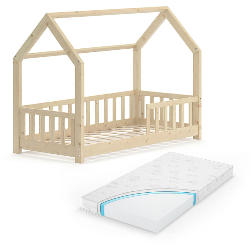 foto del prodotto letto montessori bambini wiki, legno naturale, 80x160 cm con materasso, vitalispa